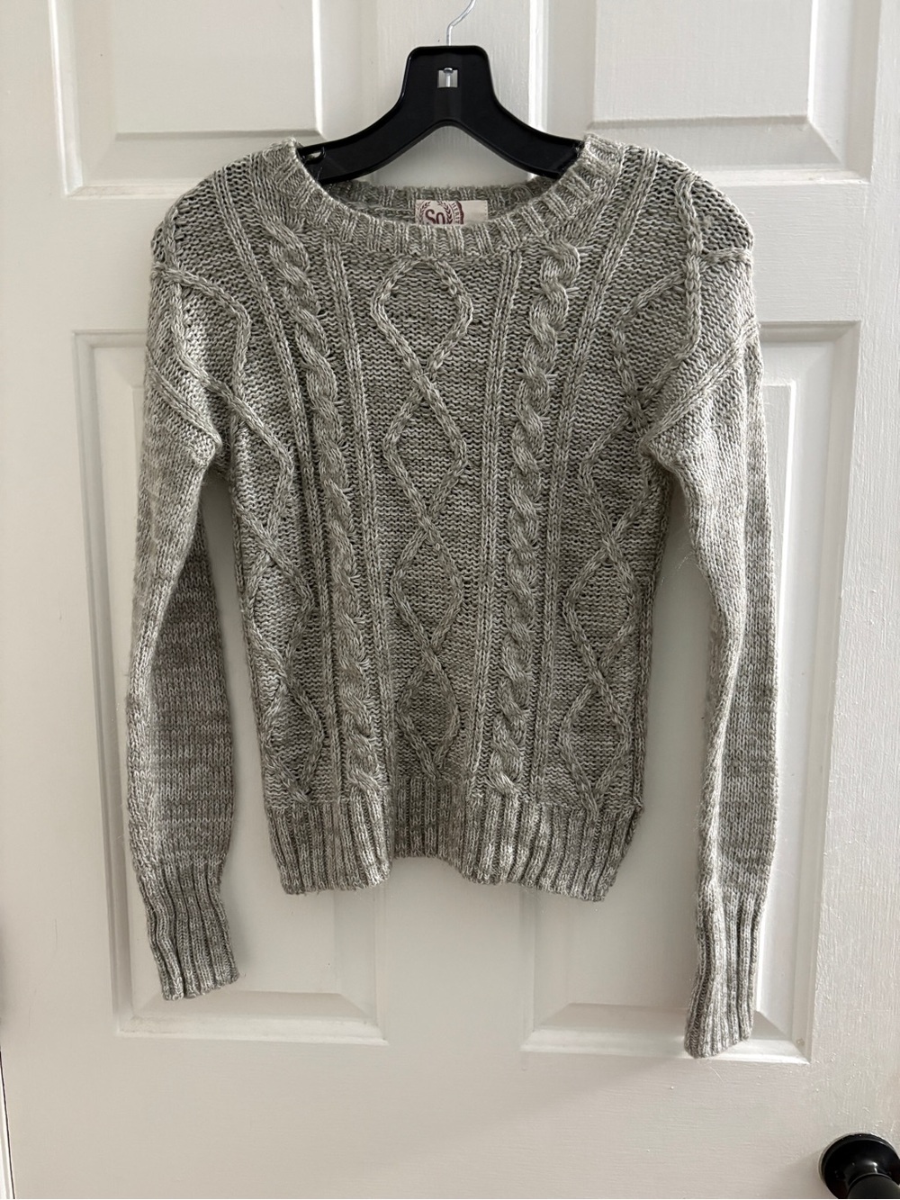 SO Heather Gray Cable Knit Crewneck Sweater